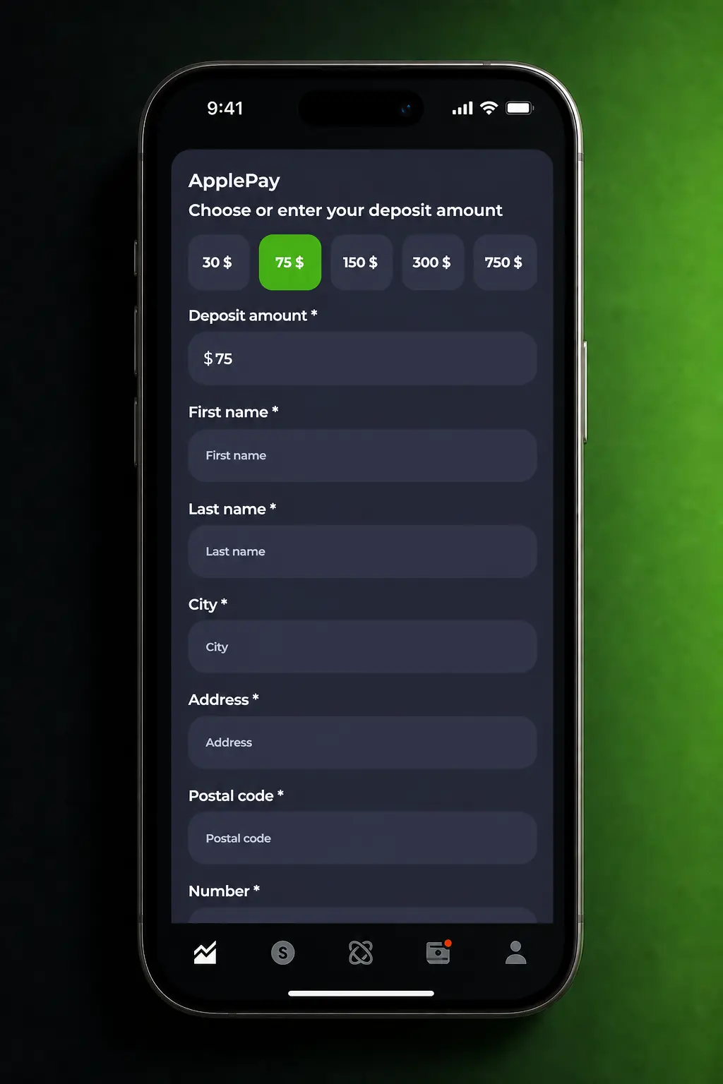 Enter the Deposit Amount